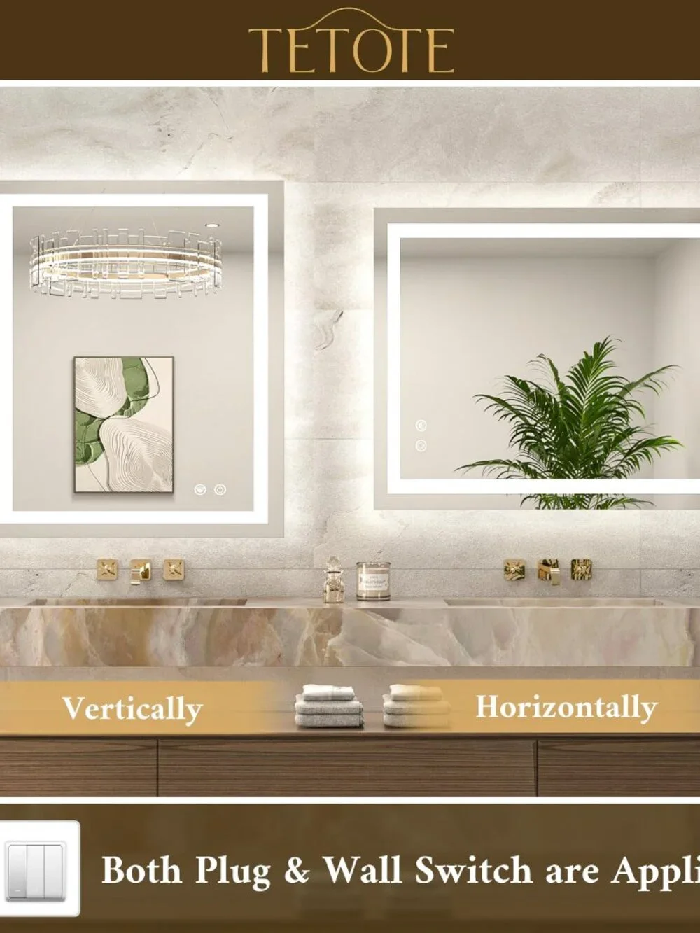 TETOTE LED Bathroom Mirror 24x30 Inch Lighted Vanity Mirror Frontlit Backlit